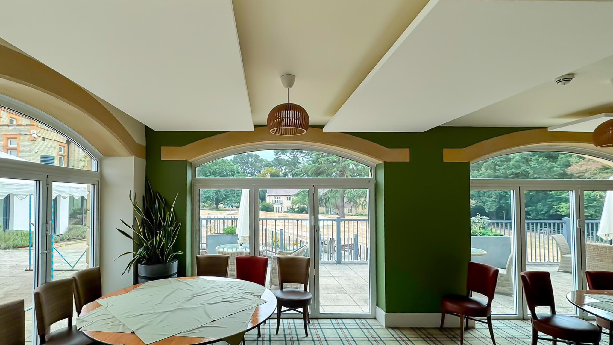 Silent Space acoustic rafts installed in a retirement village restaurant
