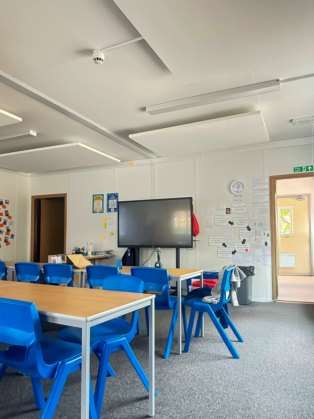 Acoustic ceiling panels installed in a classroom at Warton Nethersole CE Primary School