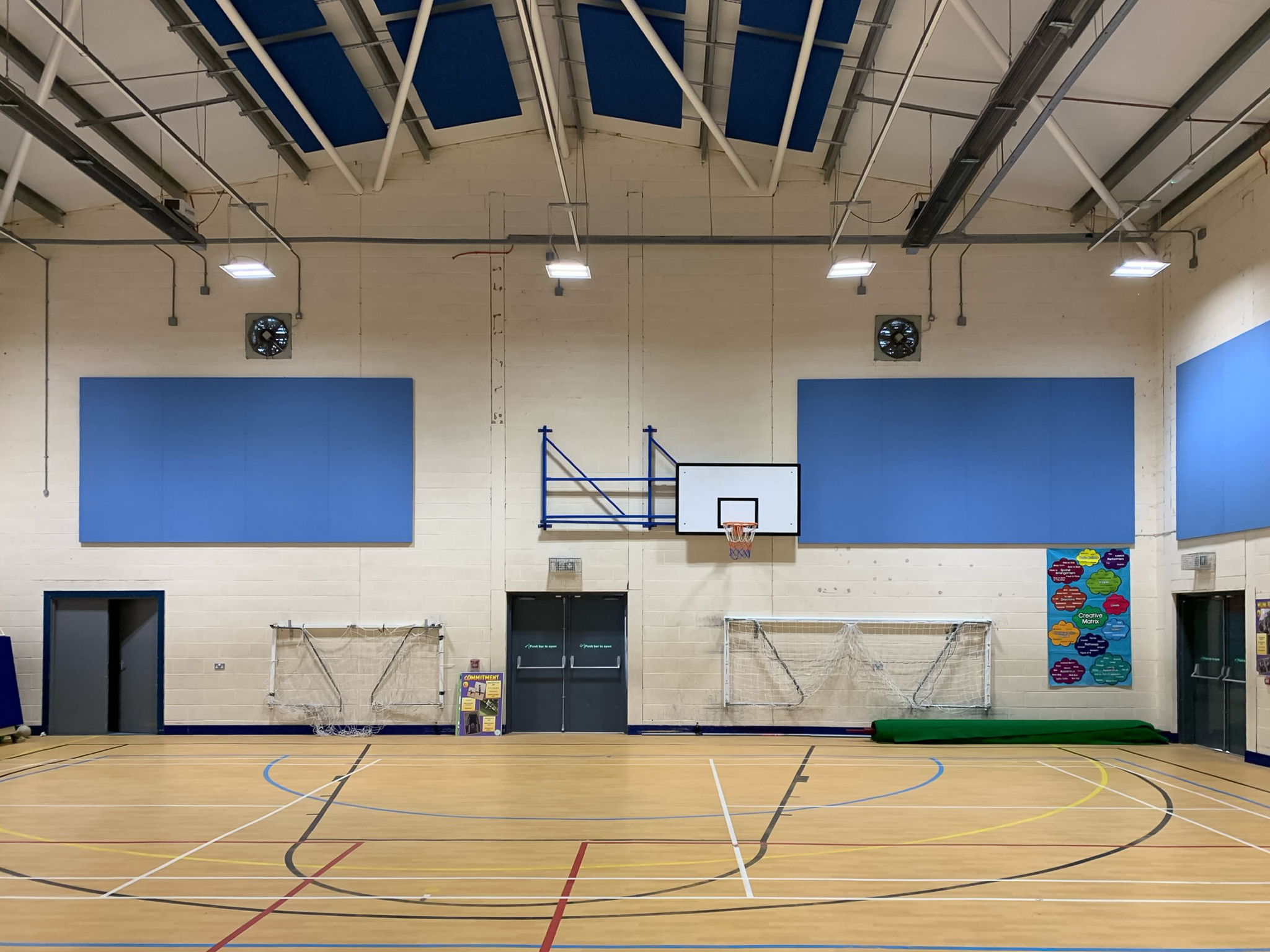 Acoustic wall and ceiling panels installed at Cadoxton Primary School Sports Hall